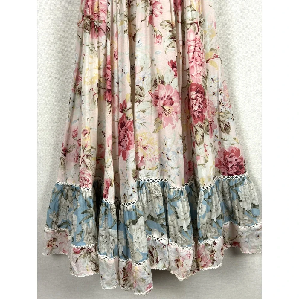 Zimmermann/Anthropologie Meadowsweet Maxi Dress Pastel Floral W s Sz 2 Silk/Ctn - Picture 6 of 13